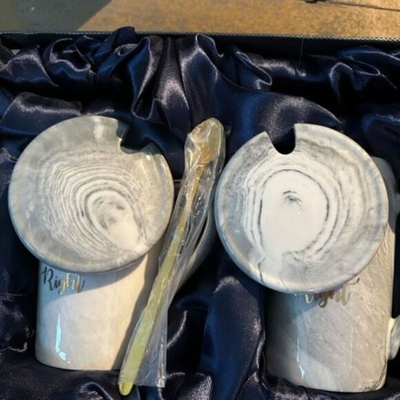 50th Wedding Anniversary Mrs. & Mr. Right Ceramic Mugs With Lids - Picture 3 of 4